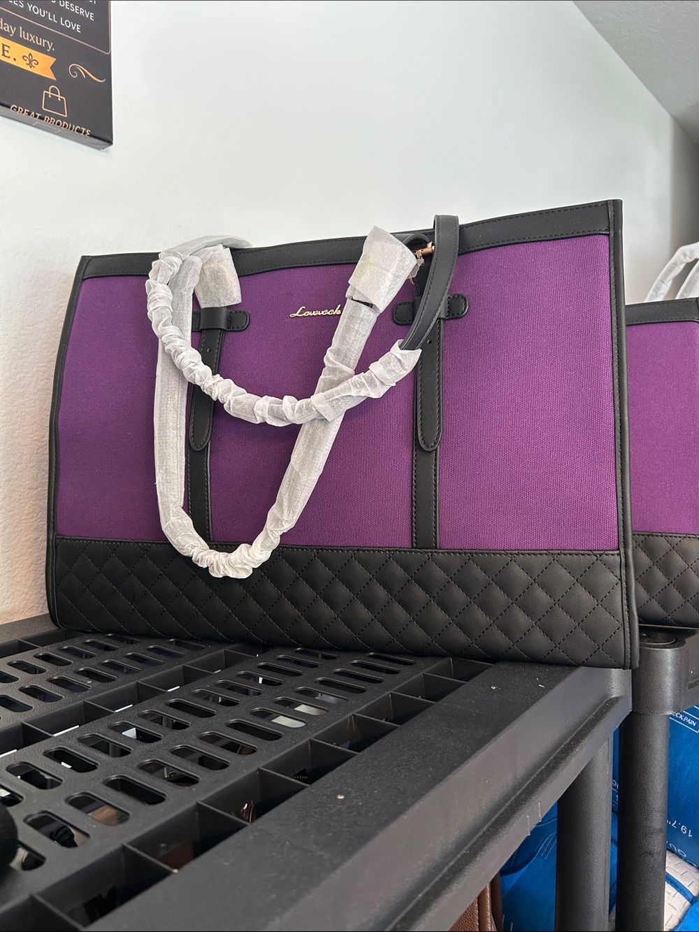 Purple & Black Quilted Tote Bag
